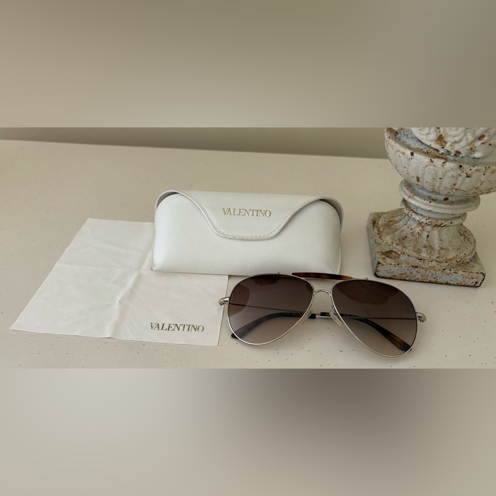 Valentino Silver and Tortoiseshell-pattern Aviator Sunglasses with Case